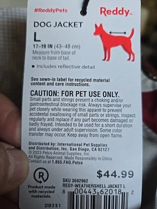 Reddy L Hundejacke reflektierend Wetter Shell winddicht Hoodie Haustier Neu mit Etikett - Bild 1 von 8