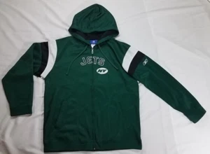 Reebok Mens Medium NFL New York Jets Hooded Zip Up Sweatshirt Pockets EUC - Picture 1 of 9