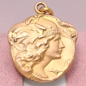 Antique French Yellow Gold Plated Goddess Athena Signed Becker Pendant - Picture 1 of 6