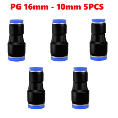 Pneumatic Push To Connect Air Fitting Straight Reducer Tube OD 16mm to 10mm 5PCS - Image 1 of 4