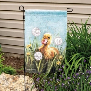 ¡NUEVO!~BANDERA DE JARDÍN~Pascua~"BABY PACK"~Poliéster~Doble Cara~12" x 18"~Pollito - Imagen 1 de 3