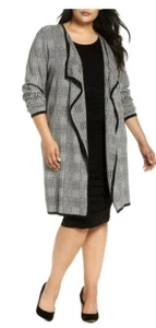 Vince Camuto Womens Houndstooth Drape Duster Cardigan Black Plus 1X - Picture 1 of 6
