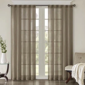 NEW 95"x42" Avery Solid Crushed Sheer Window Panels (2) Curtains Drapes Taupe - Picture 1 of 2