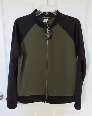 French Atmosphere Olive Green Black Two Tone Zip-Up Jacket Large NWT - Image 1 of 4
