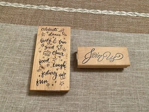 Lot of 2 Wood Mounted Rubber Stamps Invitation Join Us Celebrate Dance Fun - Picture 1 of 4
