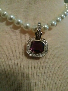 VINTAGE NECKLACE CLIP ON GOLDEN SLIDE ENHANCER FAUX AMETHYST IN PAVE SETTING - Picture 1 of 2