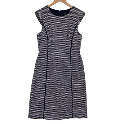 Vestido Vaina J.CREW Para Mujer Talla 10 Azul Marino Matelasse Texturizado Manga Gorra Cremallera Trasera Foto 1 de 4