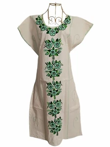 L/XL Huipil Dress Hand-embroidered Mint Floral San Pedro Amuzgos, Mexico - Picture 1 of 3