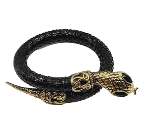 Snake Black Mesh Scales Dark Navette Eyes Metal Wrap Gold Tone Vintage Bracelet - Picture 1 of 24