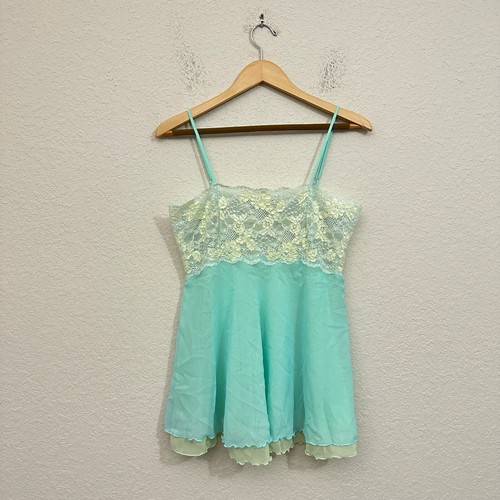 UNDERCOVER Vestito Slip Babydoll Vintage Y2K Victoria's Secret Taglia L Teal Trasparente Principessa Fata