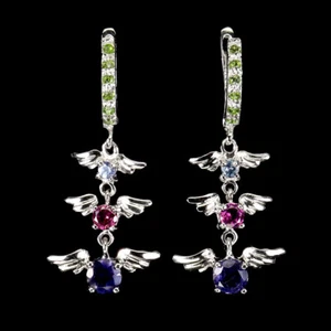 Summer 925 Silver Earrings Round Iolite Amethyst Rhodolite Gemstone Jewelry - Picture 1 of 13