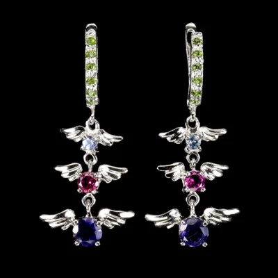 Pendientes de plata de ley 925 redondos de iolita amatista rodolita piedras preciosas joyería Foto 1 de 4