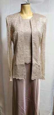 Cachet Formal  2 Piece Evening  Dress Sz 10 Champagne Lace Jacket Mother Bride - Image 1 of 4