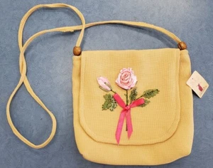 Shoulder Satchel Bag w Ribbon Embroidery - Handmade - Pink Roses - Bild 1 von 4