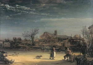 Postkarte: Rembrandt van Rijn - Winterlandschaft / Hund - Picture 1 of 1