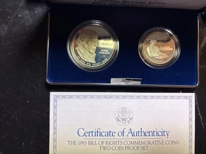 1993 Bill of Rights Commemorative UNC Mint 2 Coin Set Silver Dollar + Half OGP - Picture 1 of 7