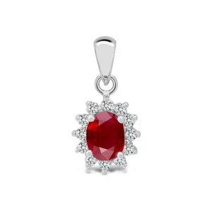 18ct White Gold Jewelco London Diamond Red Ruby Royal Cluster Cluster Pendant - Picture 1 of 5