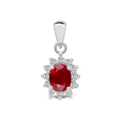 18ct White Gold Jewelco London Diamond Red Ruby Royal Cluster Cluster Pendant - Image 1 of 4