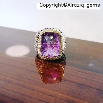 Anillo de plata esterlina piedra amatista púrpura natural de primera calidad con forma ovalada Foto 1 de 4