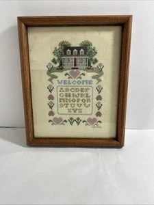 Vintage Cross Stitch Welcome And Alaphabet Hearts Dated 1990 - Picture 1 of 12