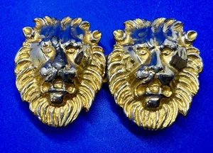 Gorgeous Lion Tiger Head Interlocking Two Piece Vintage Gold Tone Belt Buckle - Picture 1 of 22