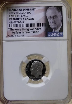 2015-W SILVER MARCH OF DIMES ROOSEVELT DIME EARLY RELEASE NGC PF 70 ULTRA CAMEO - Image 1 of 2