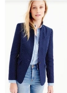 J.Crew Women’s Navy Blue w/ White Polka Dot Regent Single Button Blazer Sz 2 - Picture 1 of 19