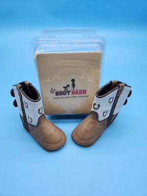 👶 Lil' загрузки сарая Baby Cowpoke ботинки размер 3 коричневый и белый мягкая подошва Western... - Изображение 1 из 4