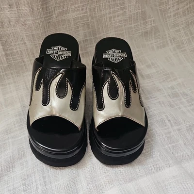 Vintage 90s Harley Davidson FLAME Platform Sandals Womens Size 6.5 USA - Image 1 of 4