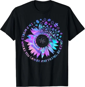 Be Kind Autism Awareness Kindness Sunflower Tie Dye Puzzle Gift Unisex T-Shirt - Picture 1 of 4