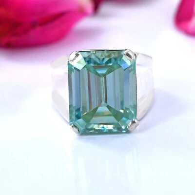 Anillo de compromiso de plata 925 con diamantes azules talla esmeralda/v1 natural certificado de 4 quilates Foto 1 de 4