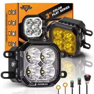 2x AUXBEAM 3" 100W 11600LM LED Pods Driving Lights Spot Beam & Amber Turn Signal - Foto 1 di 12