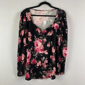 Maurices Black Floral Sweetheart Neck Puff Sleeve Top Size 3X Long Sleeve - Picture 1 of 11