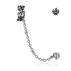 Silver ear cuff stainless steel clear crystal stud filigree chain single earring - Picture 1 of 3