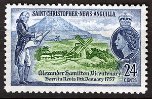 ST CHRISTOPHER NEVIS ANGUILLA 1957 ALEXANDER HAMILTON BICENTENARY BLOCK OF 4 MNH - Picture 1 of 1