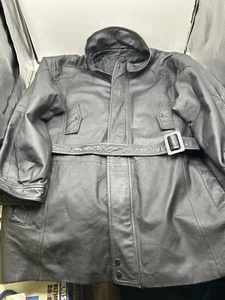 Vintage 80s 90s Charles Klein Black Leather Trench Coat Duster Jacket XXL 2XL - Picture 1 of 18