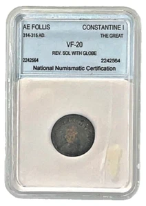 ROMAN EMPIRE AE FOLLIS 314-315 AD CONSTANTINE I The Great -Rev. SOL WITH GLOBE - Picture 1 of 10