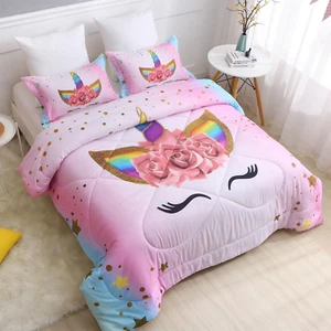 Kids Unicorn Bedding Set Twin Size for Girls, Pink Rainbow Girls Twin Comforter - Picture 1 of 12