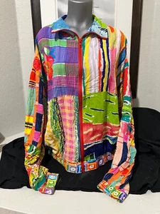 Vintage Jams World Jacket Floral Hawaiian Geometric Abstract Art Rayon Size V - Picture 1 of 6