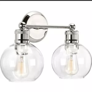 15-1/2 in. 2-Light Polished Nickel Clear Glass Coastal Farmhouse Vanity Light - Picture 1 of 7