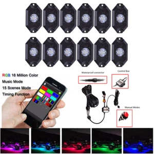 12x RGB LED Rock Light Pods Kit Off-road Strobe Flash For TRUCK SUV 4X4 ATV - Foto 1 di 11