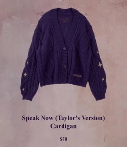 Taylor Swift Speak Now Taylor's Version Cardigan Size XS/S Official Merch PROOF - Picture 1 of 5