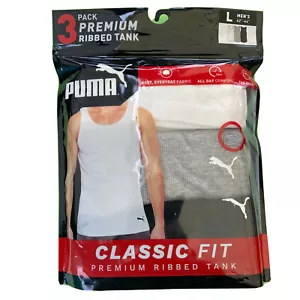 PUMA Men's 3 Pack Ribbed Tank Tops, 3 Colors - Picture 1 of 3