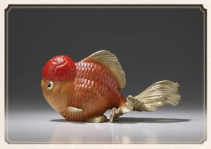 China Pure bronze 100% Hand-carved White Oranda with Red Cap Red fish Statue - Picture 1 of 5