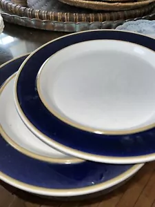 HANIWA STONEWARE BLUE STRIPE ROUND DINNER PLATE 10” ELMSFORD #7524 PAIR SET 2 - Picture 1 of 5