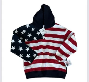 US Vintage Kids Flag Pullover Hoodie Patriot Kangaroo Pocket Long Sleeve Youth L - Picture 1 of 6