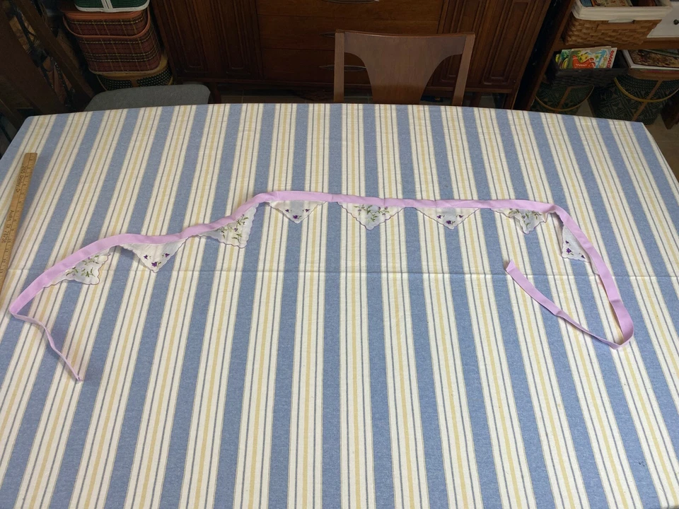 Pañuelo vintage guirnalda de banderines pañuelo banner hecho a mano flores rosas  Foto 1 de 4