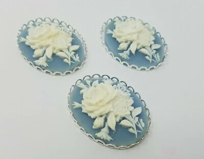 3 piezas 40 mm De Colección Azul Rosa Flor Artesanal Joyería Camafeos Plata Filigrana Ajustes Foto 1 de 4