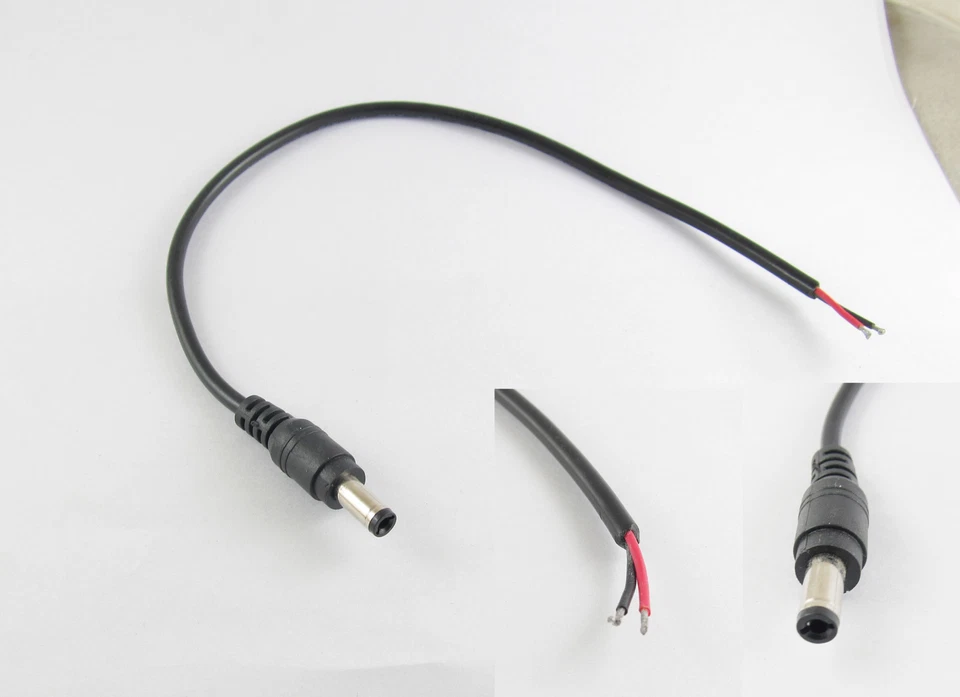 100pcs CCTV DC Power Tip Connector 5.5 x 2.5mm Male Plug Socket Cord Cable 30cm - Image 1 of 2
