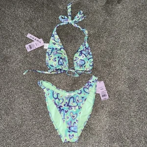 NWT Womens Wild Fable Teal Purple Heart Bikini Swimsuit Size S 4-6 - Picture 1 of 7